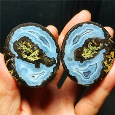 RARE 1 pair 156.5g Natural Warring States Bule Agate Crystal Healing  WYY1398 picture