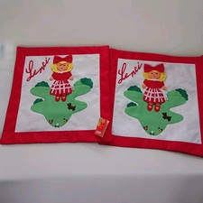 2- VTG Lenci Doll Pillow Covers Cases w/ Tag  Made In Italy Girl & Dog 20 X 20