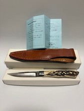 MOKI Trout and Bird Stag Knife w/Leather Sheath - Vintage picture