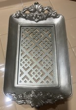 vintage rectangular silver-toned Mid Century Boroque vanity Tray picture