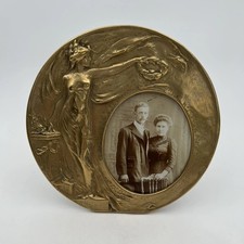 Vintage Art Nouveau Art Deco Table Top Picture Frame Round Oval Photo Brass picture