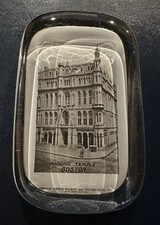 Antique 1890s Masonic Temple Boston Glass Photo Paperweight picture