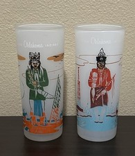 Set of 2 Frosted High Tumblers 1959 Knox Oil Co. Famous Oklahoma Indian Series picture