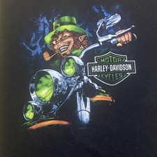 Harley-Davidson Dublin Ireland Leprechaun Shamrock Graphic T-Shirt Size L rare picture