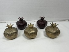 Vintage ACAR Turkey Gold Pomegranate Embossed Trinket Candy Boxes Set of 5 picture