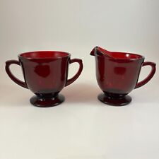 Vintage Anchor Hocking Royal Ruby Red Glass Footed Sugar and Creamer Set picture