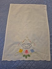 2 Vintage Floral Applique Hand Towels With Crochet Inserts picture