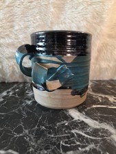 Signed Studio Art Pottery Vessel Handcrafted Stoneware Teal Brown 6.5