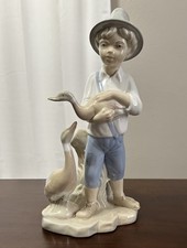 Porceval Villamarchante Valencia Porcelain Boy with Ducks Geese Figurine Spain picture