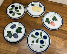 Dansk Ceramic Coasters Hand Painted Fruit Set of 5 Blue Trim Vintage picture