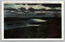 Fourth Lake by Moonlight. Old Forge. Adirondacks NY Vintage Postcard picture