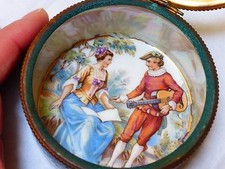 Vintage Czechoslovakia Porcelain Hand Painted Trinket Box Glass Top picture
