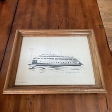 Vintage MV Kalakala Ferry Seattle Puget Sound Art Deco B&W Framed Print 16.5