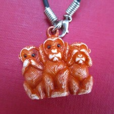 three wise monkeys no evil thai amulet holy magic statue pendent not sent to USA picture
