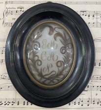 Antique French Mourning Hair Art Domed Glass Wooden Frame c1852 picture