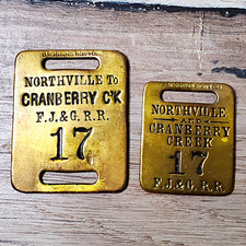 Rare Matched Set: Antique FJ&G Railroad  Brass Baggage Tag & Shell Check picture