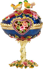 Hand Painted Enameled Faberge Egg Style Decorative Hinged Jewelry Trinket Box picture