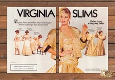 Virginia Slims Cigarettes 1980s Print Advertisement (2 Pages) 1987 Gold Dress picture
