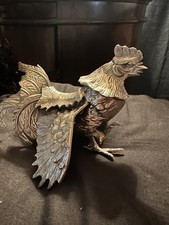 Pewter Rooster Farm Animal Bird Metal Figurine Statue Silver picture