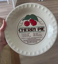 Mount Clemens Pottery Cherry Pie Recipe White Ceramic Round Pie Dish Plate picture