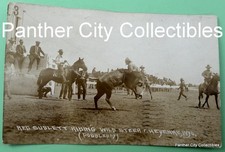 1938 Antique RPPC Photo Cheyenne Wyoming Rodeo Red Sublett Wild Steer Cowboy picture