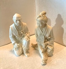 Vintage Alabaster Resin Geisha and Samurai Pair Made by Giannelli Italy 1980s picture