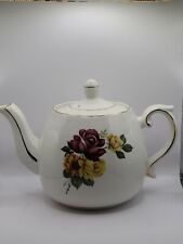 Vintage Ellgreave Wood & Sons Ironstone Teapot England White with white Roses picture
