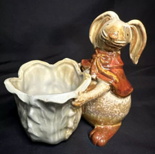 Bunny Rabbit Planter 9” Ceramic Cabbage Basket Figurine Vintage picture