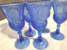 VINTAGE 1976 COBAKT BLUE FISTORIA AVON  BI CENTINNIAL GOBLETS GLASS SET OF 5 picture