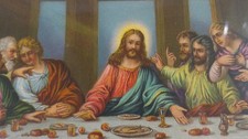Vintage Zabateri Last Supper Lithograph Jesus Apostles MCM Framed 16