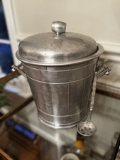 VTG Everlast Large Hammered Aluminum Ice Bucket Lid Barrel Design W/ RARE SCOOP picture