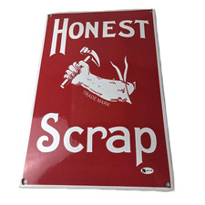 Vintage Honest Scrap Tobacco Chew Porcelain Sign - General Store Advertising picture