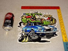VINTAGE RATFINK +FORD SHELBY COBRA CAR & SNAKE METAL RAT FINK GASOLINE OIL SIGN picture