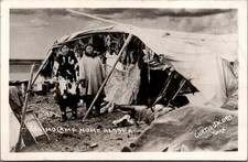 RPPC Eskimo Camp Nome Alaska Curtis-Jacobs Indigenous People Fur Drying 1910s picture
