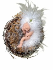 Sleeping Fairy Baby in Nest 2 Piece H4”x D4.5” Happy Smiling Pixie Nymph picture
