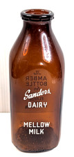 Vintage Mellow Milk Amber Milk Bottle Sanders Dairy Ohio One Quart 8.5