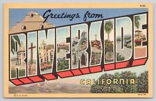 Greetings from Riverside California CA Large Letter 1954 Linen Postcard picture