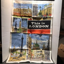 Vintage souvenir This Is London tea towel Irish Cabin linens 60s 70s Big Ben  picture