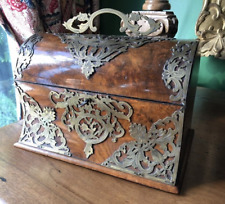 Antique Tomb Shaped Tea Box Bronze  Walnut Burl Floral Curved Varnished Old 19th picture