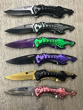 (WHOLESALE LOT x 12) Stainless Steel Half Serrated Spring Assisted Pocket Knife picture