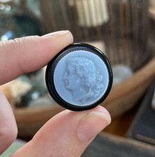 VTG Colt Plastics Perfume Button Cameo Lady Blue Secret Compartment 1940s picture