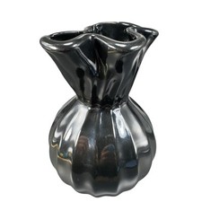 Vintage Haeger Black Paper Bag Shaped Pottery Vase Vessel Glazed Made In USA VTG picture