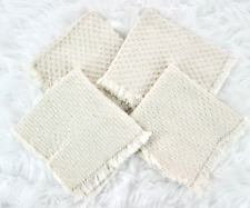 Vintage 80s Natural Beige Woven Cloth Napkin Lot 4 Fringe Texture Farmhouse Boho picture