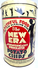 VTG New Era Scientifically Processed Potato Chips 1lb. Tin Litho 1950s picture