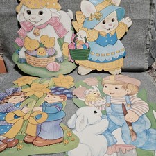 Vtge Easter 80s Nostalgia Wall Hanging Cardstock Die-Cut 2 Sided 1 Side Flocked picture