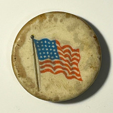 Vintage Patriotic Theme Pinback Button w/ American Flag Design picture