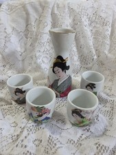 Vintage Japanese Geisha Porcelain Sake Set  5