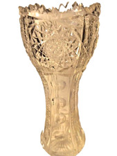 Vintage 12” Leaded Crystal Vase Sawtooth Rim Mid‑Century Pressed Glass Decor picture
