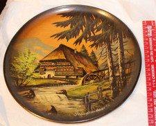 Vintage Freudenstadt Germany Black Forest Hand Painted Wooden Wall Hanging Plate picture