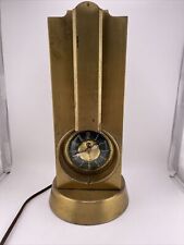 Vintage Art Deco STNOLA Tower Brass Tone Lamp-LANSHIRE Clock-WORKS- picture